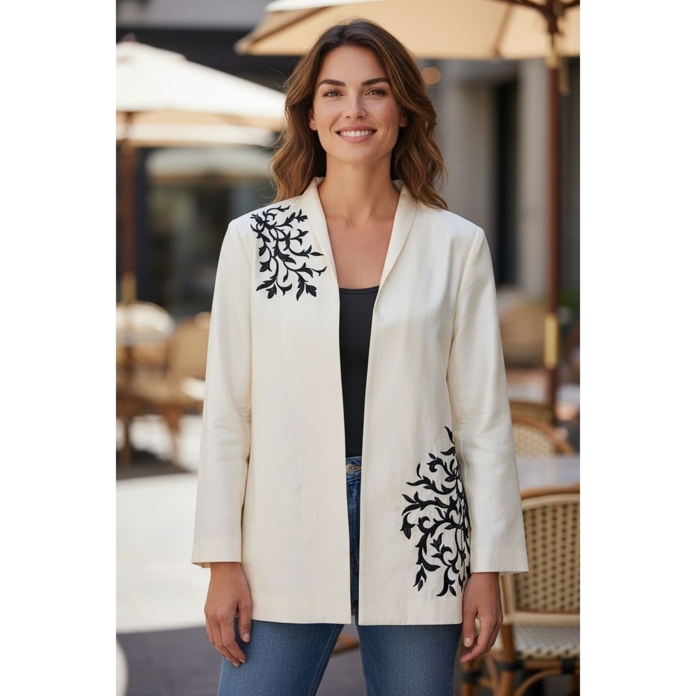 NWT Victor Costa Occasion 100% Silk Womens Large Jacket Beaded Embroidery Ivory